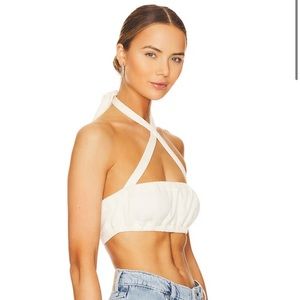 WeWoreWhat Danielle Bernstein NWT Halter Tie Crop Top Ribbed Jersey Ivory XS